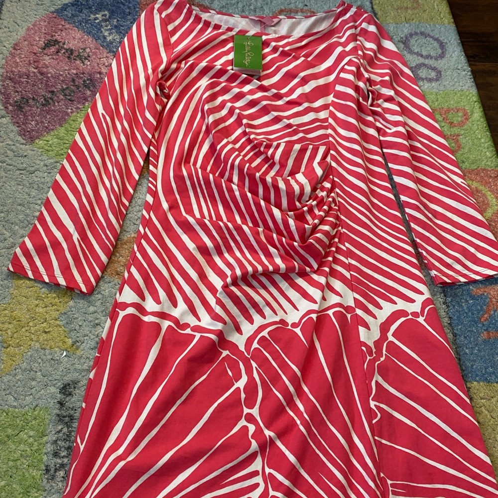 NWT Lilly Pulitzer Topanga Dress Watermelon Shimmy Shell Stripe -medium